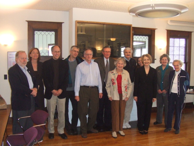 Group photo from the lunch event held during Prof. Curran's visit. Pictured (l. to r.): Dr. Carl Estabrook, Prof. Valerie Hotchkiss, Prof. David Price, Prof. Alexander Mayer, Prof. Robert McKim, Prof. Curran, Marjorie Hall Thulin, Prof. Ed Kolodziej, Sara Shrader, Joan Volkmann, Prof. Peggy Grossman, Eadie McLaren 